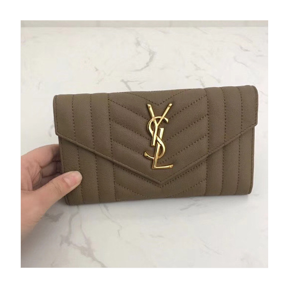 세인트로랑 엔벨로프 YSL 로고 지갑 카키