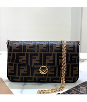 Fendi 펜디 2021 여성용 레더 숄더백,21cm,FENB0631,브라운