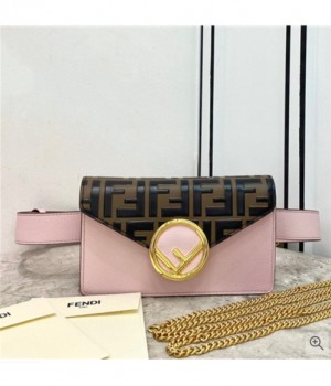 Fendi 펜디 2021 여성용 레더 벨트백,18cm,FENB0642,핑크