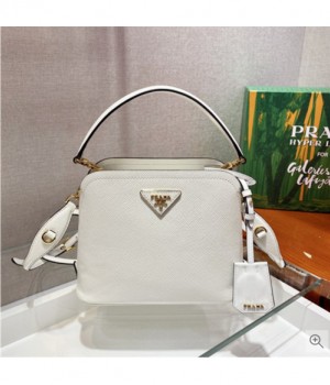 Prada 프라다 2021 여성용 레더 미니 토트 숄더백,21cm,PRAB0330,화이트