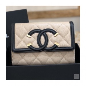 Chanel 샤넬 2021 여성용 레더 반지갑,15cm,CHAW0129,베이지 3색